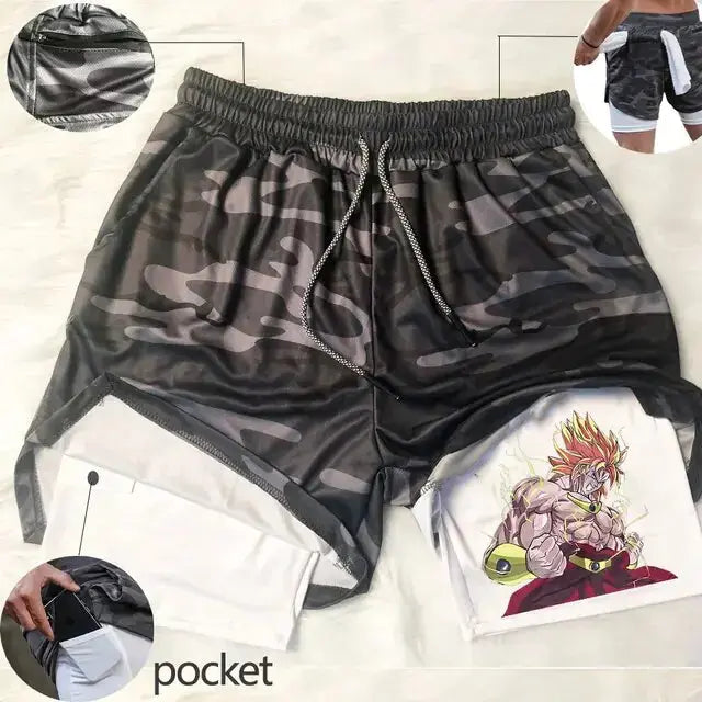Anime Running Shorts Men Fitness Gym Training 2 in 1 Sports Shorts Vivareflex Online