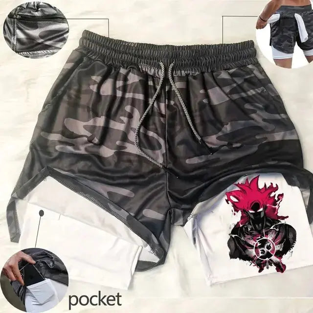 Anime Running Shorts Men Fitness Gym Training 2 in 1 Sports Shorts Vivareflex Online