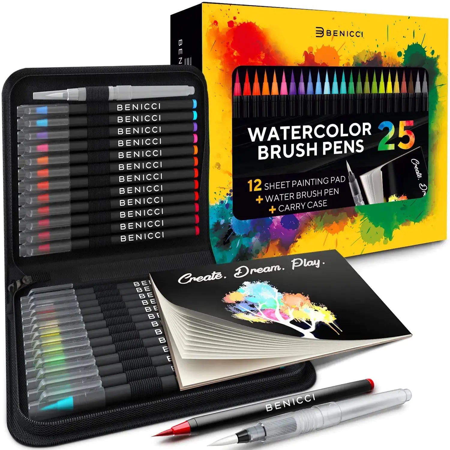 Aquarelle Brush Pen Set 25 Colors - Brilliant Watercolor Markers with Carry Case & Blending Brush for Art Vivareflex Online