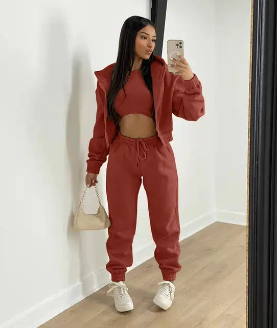 Stylish Autumn Trouser Set Sweatshirt, Trousers, & Sporty Hoodie_Vivareflex_Online