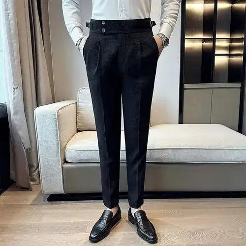Autumn Winter Pantalones Hombre High Waist Waffle Business Casual Suit Pants for Men Vivareflex Online