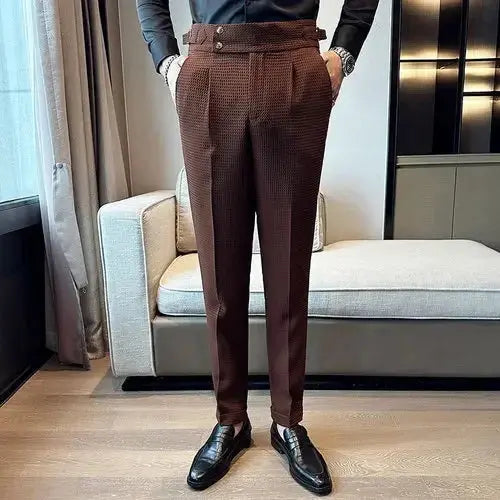 Autumn Winter Pantalones Hombre High Waist Waffle Business Casual Suit Pants for Men Vivareflex Online