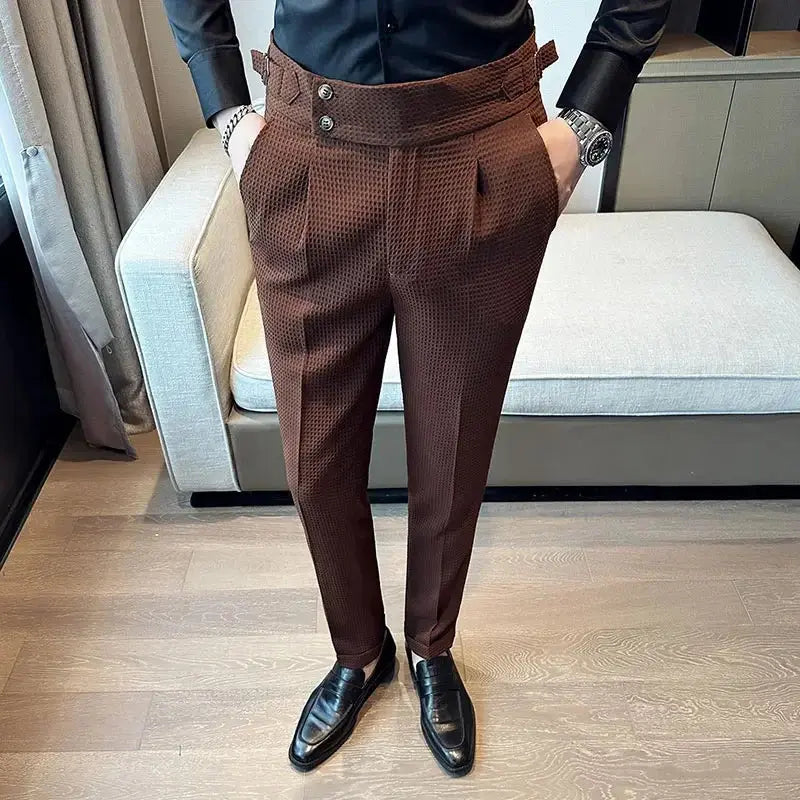 Autumn Winter Pantalones Hombre High Waist Waffle Business Casual Suit Pants for Men Vivareflex Online