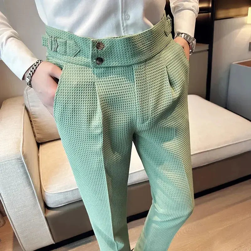 Autumn Winter Pantalones Hombre High Waist Waffle Business Casual Suit Pants for Men Vivareflex Online