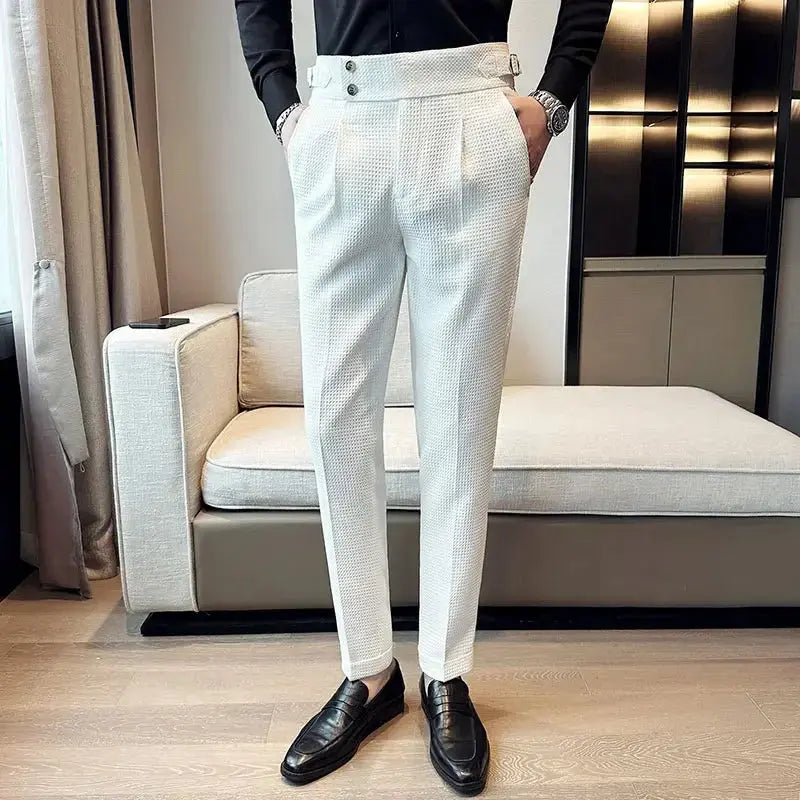 Autumn Winter Pantalones Hombre High Waist Waffle Business Casual Suit Pants for Men Vivareflex Online