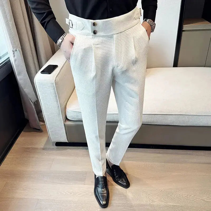 Autumn Winter Pantalones Hombre High Waist Waffle Business Casual Suit Pants for Men Vivareflex Online