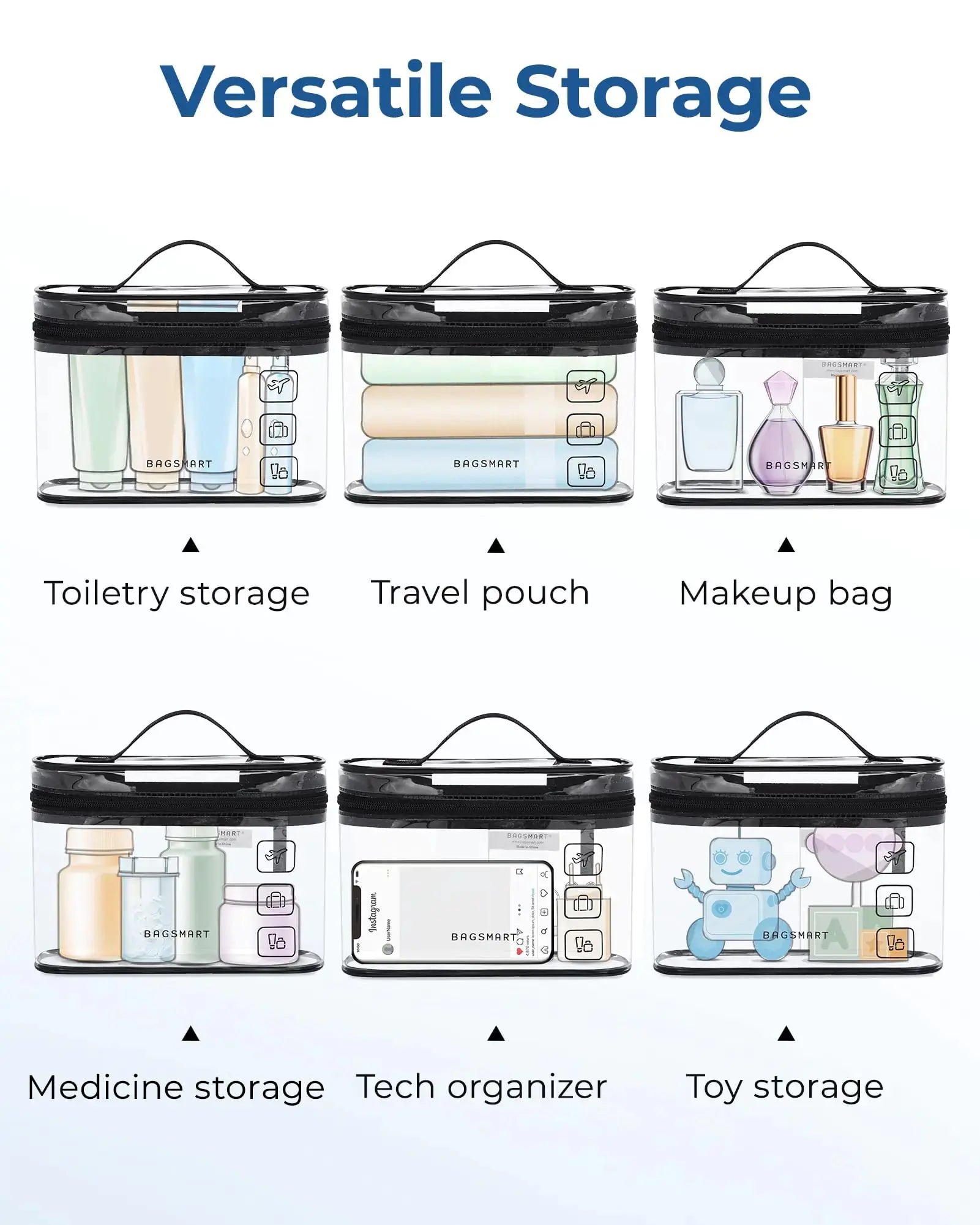 BAGSMART TSA Approved Toiletry Bag - 3-Pack Clear Travel Cosmetic Organizer - Vivareflex Online