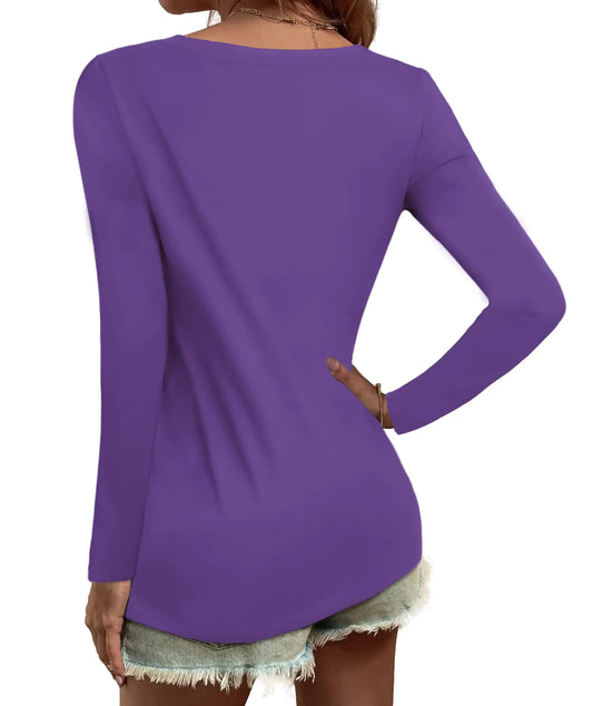 Elesomo Women Shirts V Neck Short/Long Sleeve Cotton Tops T-Shirt Basic Tees Large A:purple - Vivareflex Online