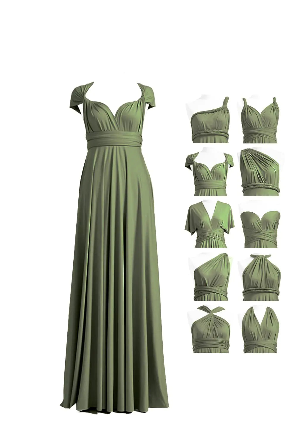 Vestido Infinity de 72 estilos con bandeau, vestido de dama de honor convertible, largo, talla grande, vestido multiusos, vestido cruzado con giro, talla única, verde oliva 