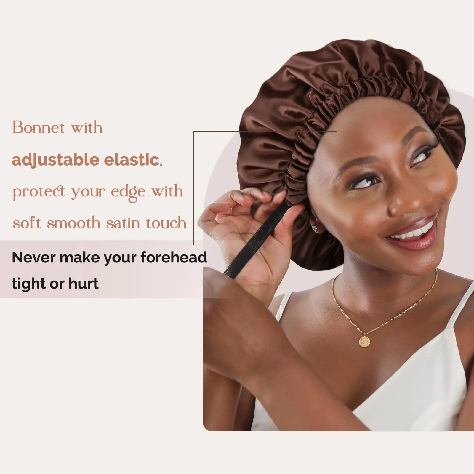 YANIBEST Bonnet en Satin Bonnet en Soie Bonnet Réglable pour Cheveux pour Dormir Bonnets pour Cheveux pour Femmes Cheveux Naturels Bouclés Taille Unique Marron