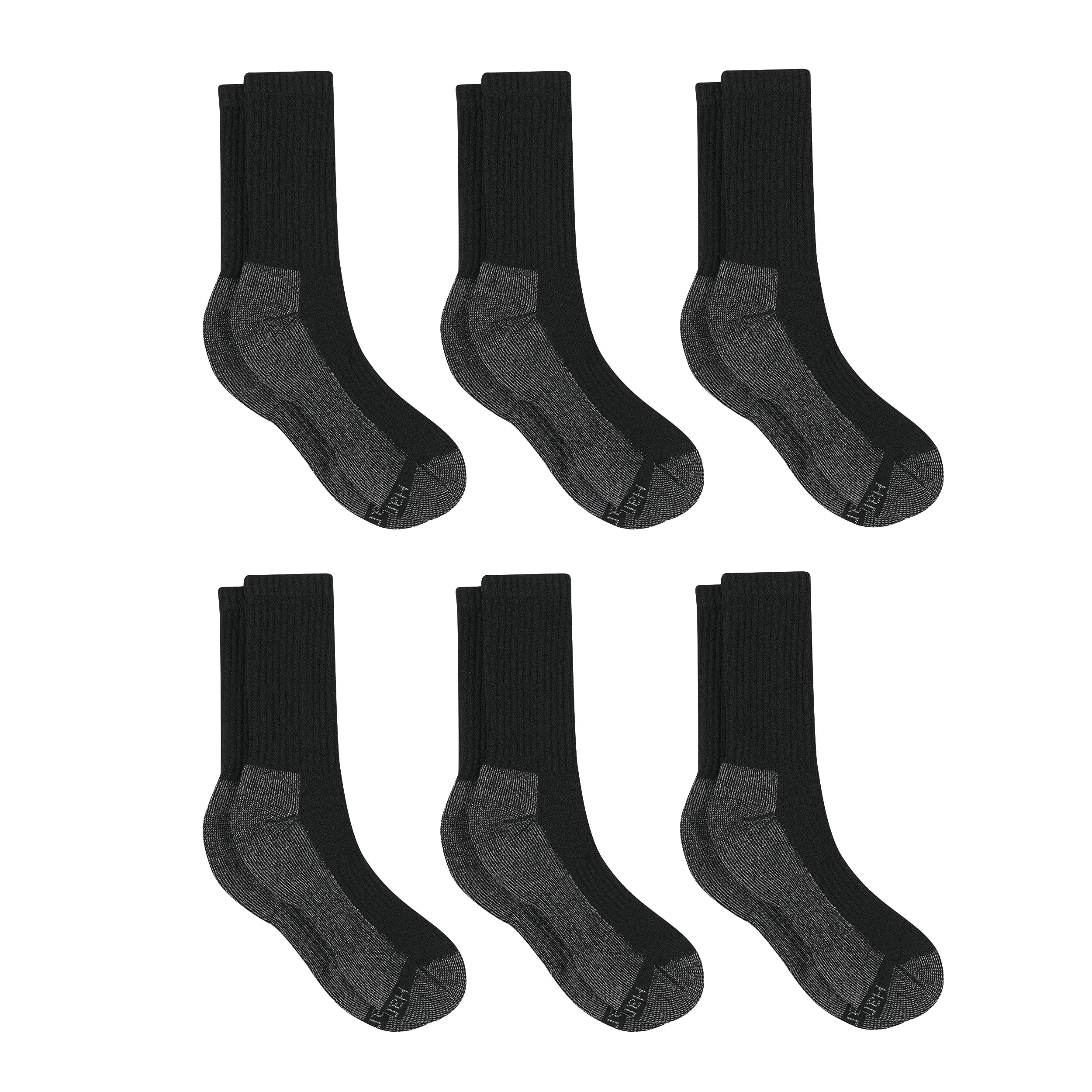 Hanes Men's Work Socks, 6-Pack 6-12 Black