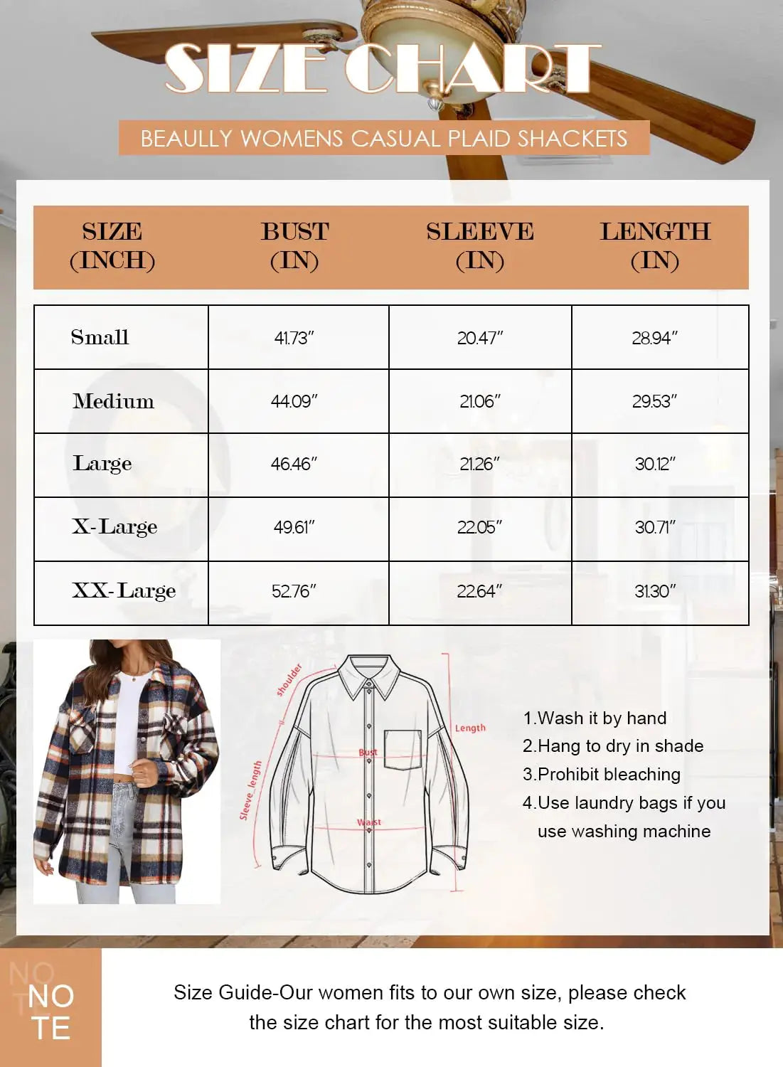 Beaully Women's Flannel Plaid Shacket Long Sleeve Button Down Shirts Jacket Coats with Side Pockets Orange X-Large - Vivareflex Online