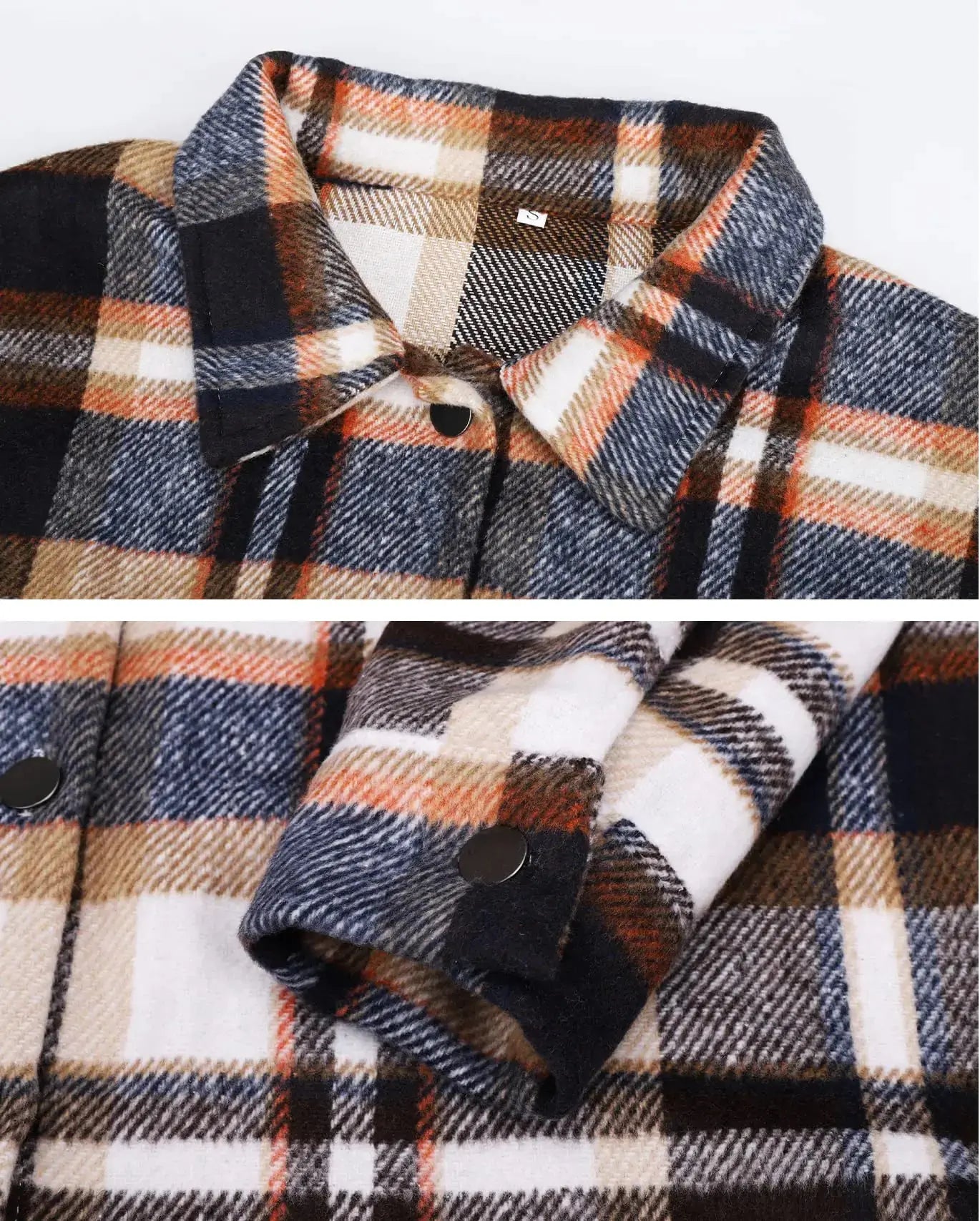 Beaully Women's Flannel Plaid Shacket Long Sleeve Button Down Shirts Jacket Coats with Side Pockets Orange X-Large - Vivareflex Online
