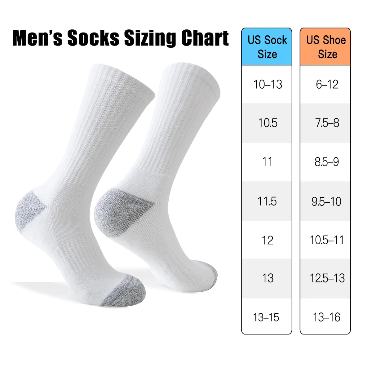 JOYNÉE Lot de 8 paires de chaussettes à coussinets pour homme - Chaussettes de travail, de course, d'athlétisme, décontractées et respirantes - Taille de chaussette : 10-13 - Grande taille - Blanc (8 paires)