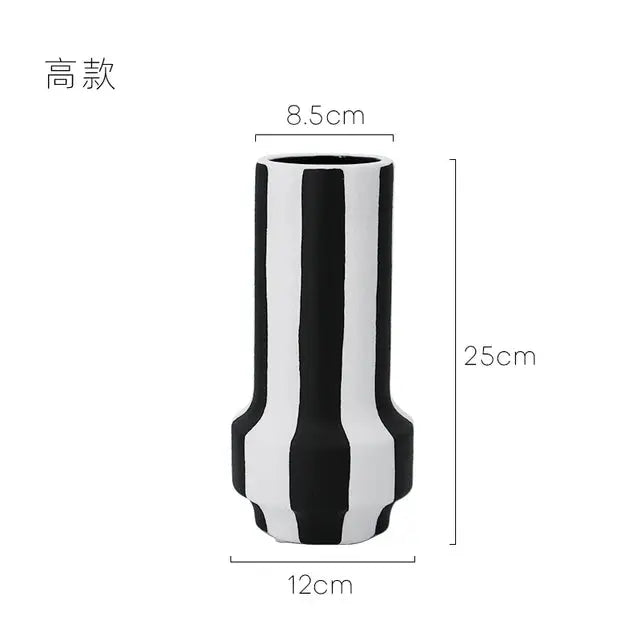 Black And White Striped Ceramic Vase - Vivareflex Online