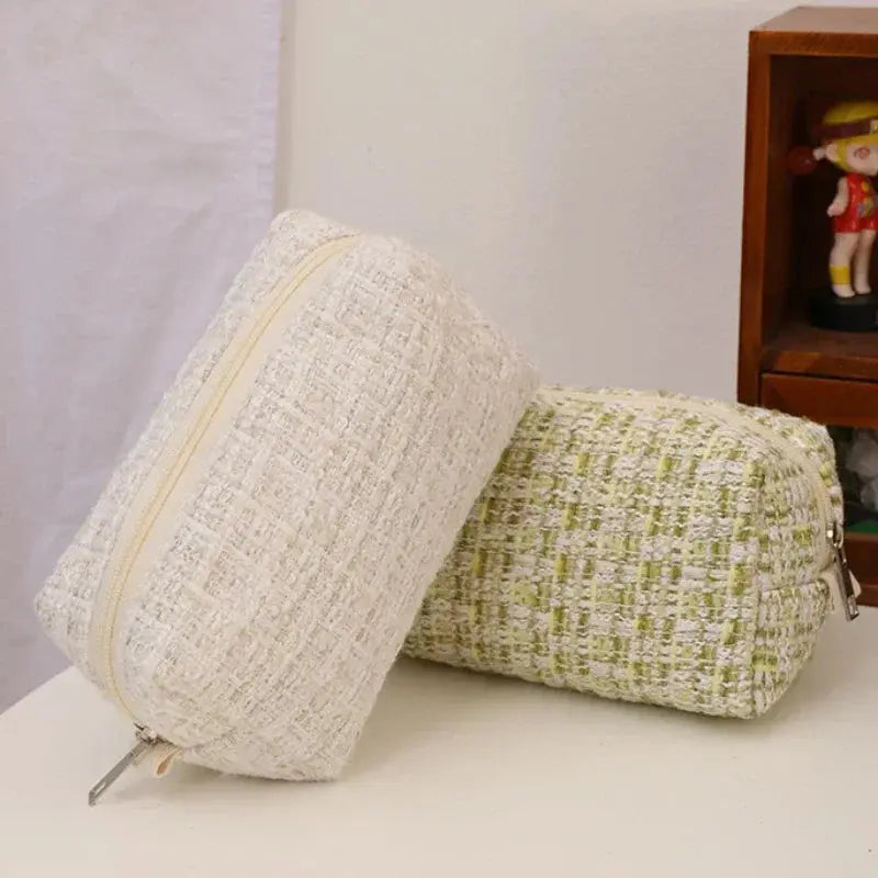 Black Canvas Plaid Travel Cosmetic Lipstick Storage Bag Cute Girls Makeup Handbags Organizer Stationery Pencil Cases Pouch Bag Ultimate Bag Store