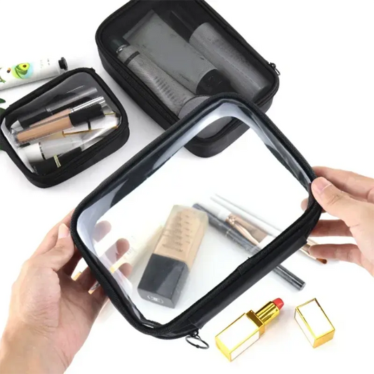 Black Transparent Travel Cosmetic Bag Fashion Waterproof TPU Toiletry Bag New Makeup Storage Bag Clear Zipper Cosmetic Bag Ultimate Bag Store