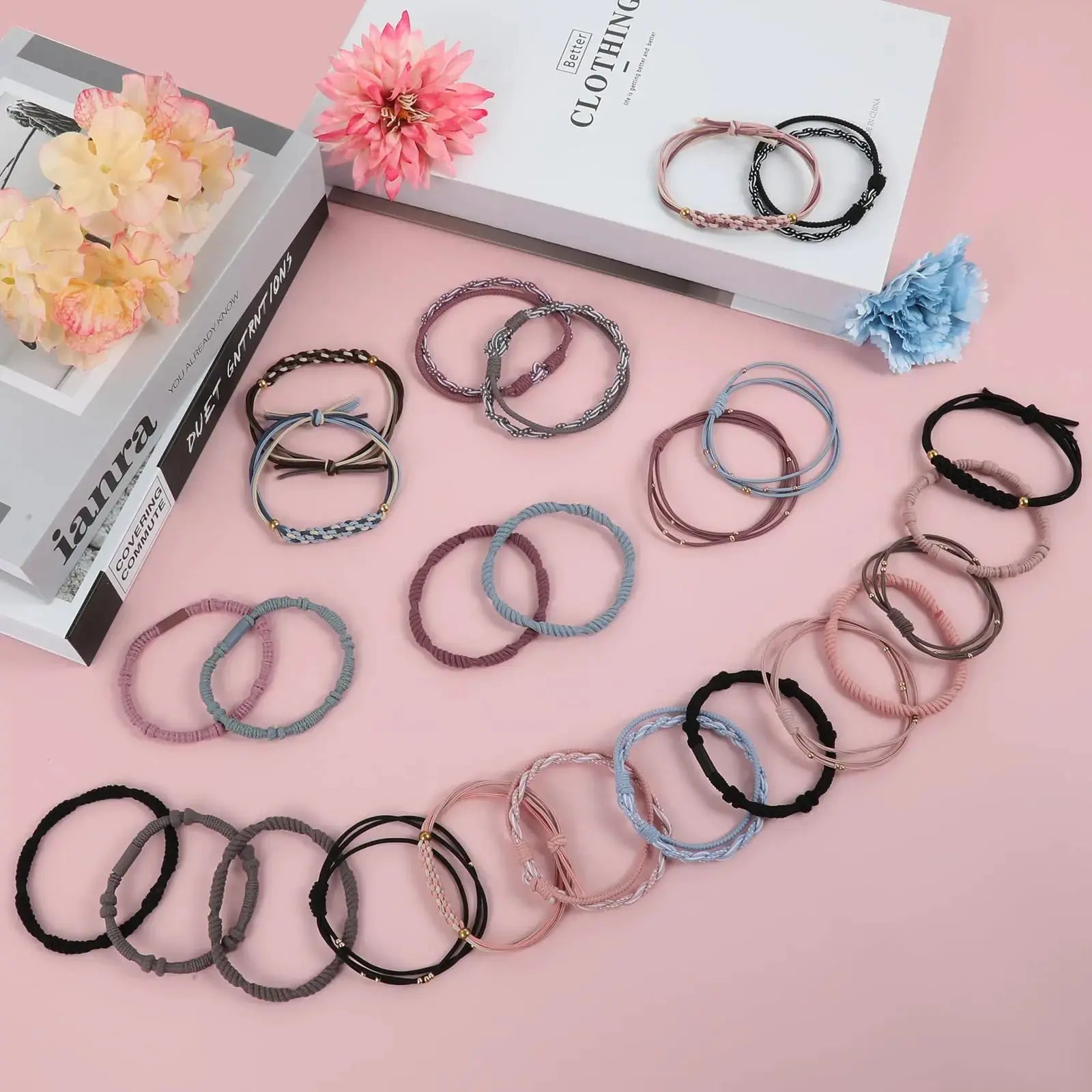 Boho Hair Tie Bracelets – 25 PCS in 5 Stylish Designs, No Damage Elastic Bands - Vivareflex Online