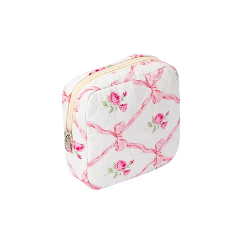 Bow Floral Women's Cosmetic Bags Cute Girls Sanitary Napkin Storage Bag Sanitary Pad Pouch Small Cosmetic Organizer Makeup Bag Ultimate Bag Store