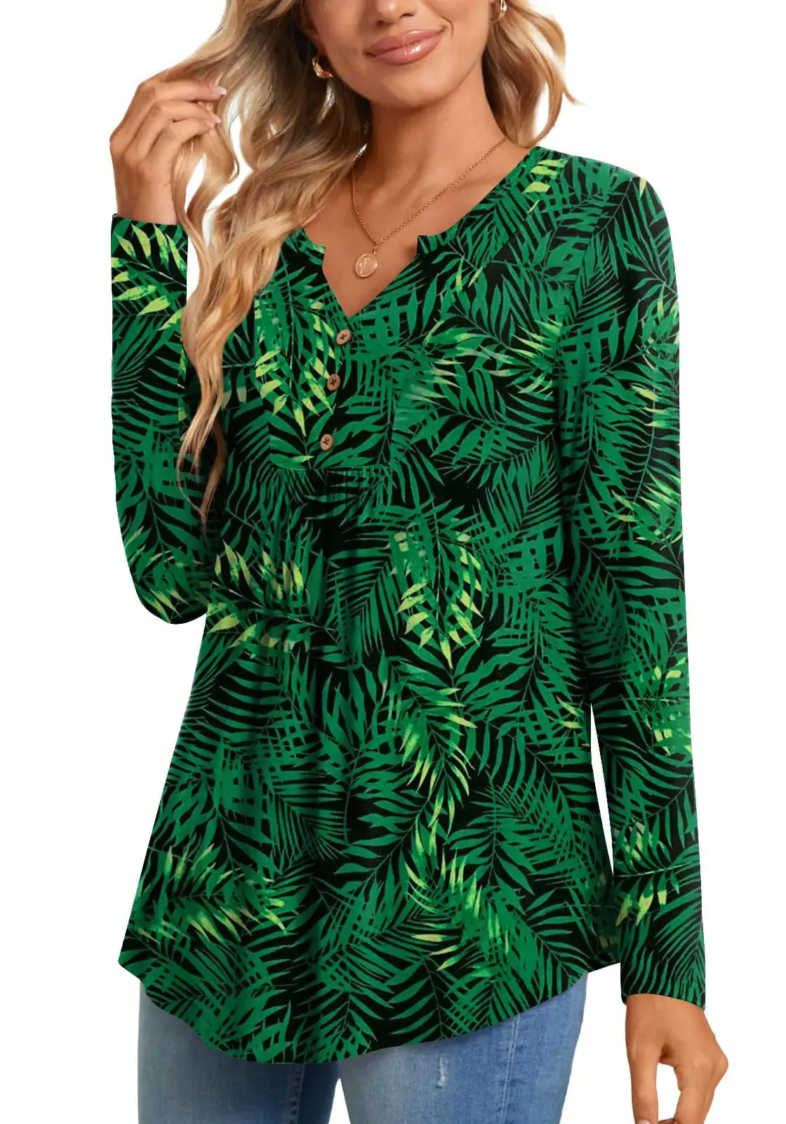 Womens Long Sleeve Tunic Tops Henley Shirt V-neck Button_Vivareflex_Online
