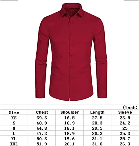 Camisas de manga larga con botones para hombre de DELCARINO, camisa formal informal de vestir de negocios de corte entallado liso, color vino grande 