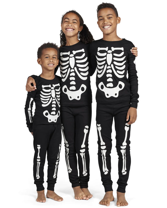 Ensembles de pyjama d'Halloween assortis pour bébés, tout-petits et grands enfants de The Children's Place, en coton, 2 pièces pour bébé/tout-petit de 0 à 3 mois, squelette