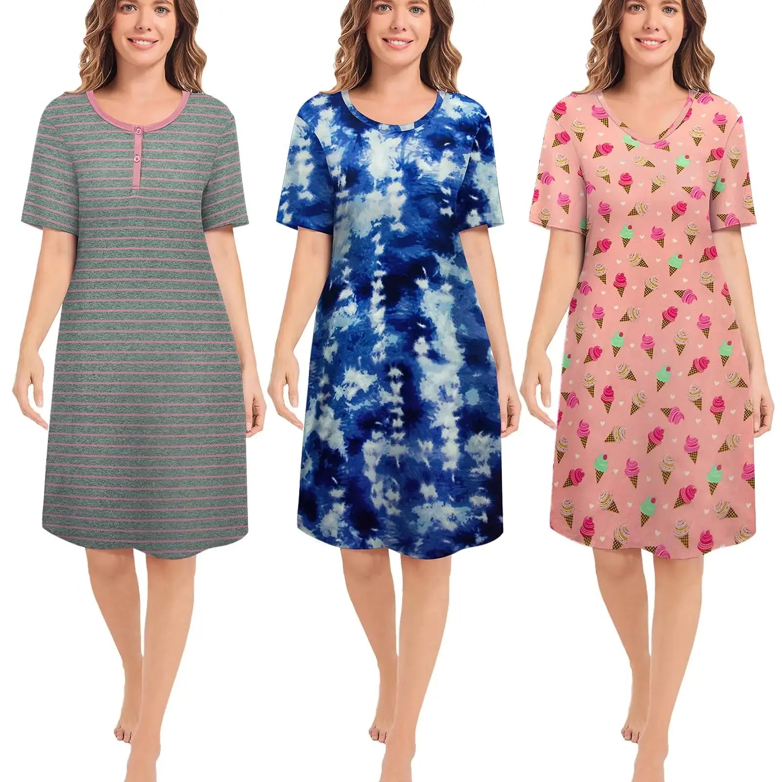 CONOMAX 3 Pack Sleepshirts Women's Nightshirt - Short Sleeve_Vivareflex_Online