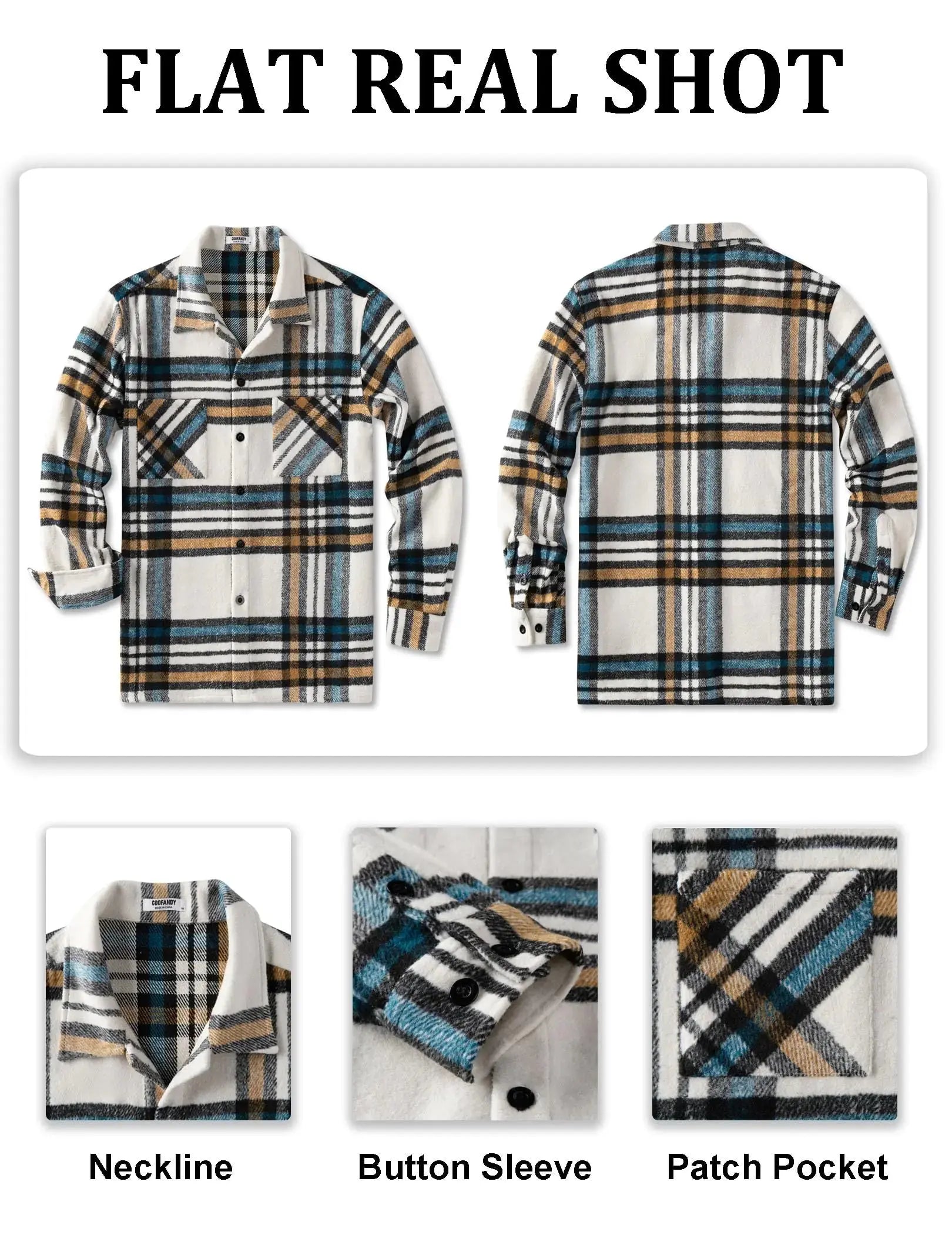 COOFANDY Men's Flannel Shirts Casual Button Down Plaid Shirt Jacket Long Sleeve Fleece Shacket with Pockets - Vivareflex Online