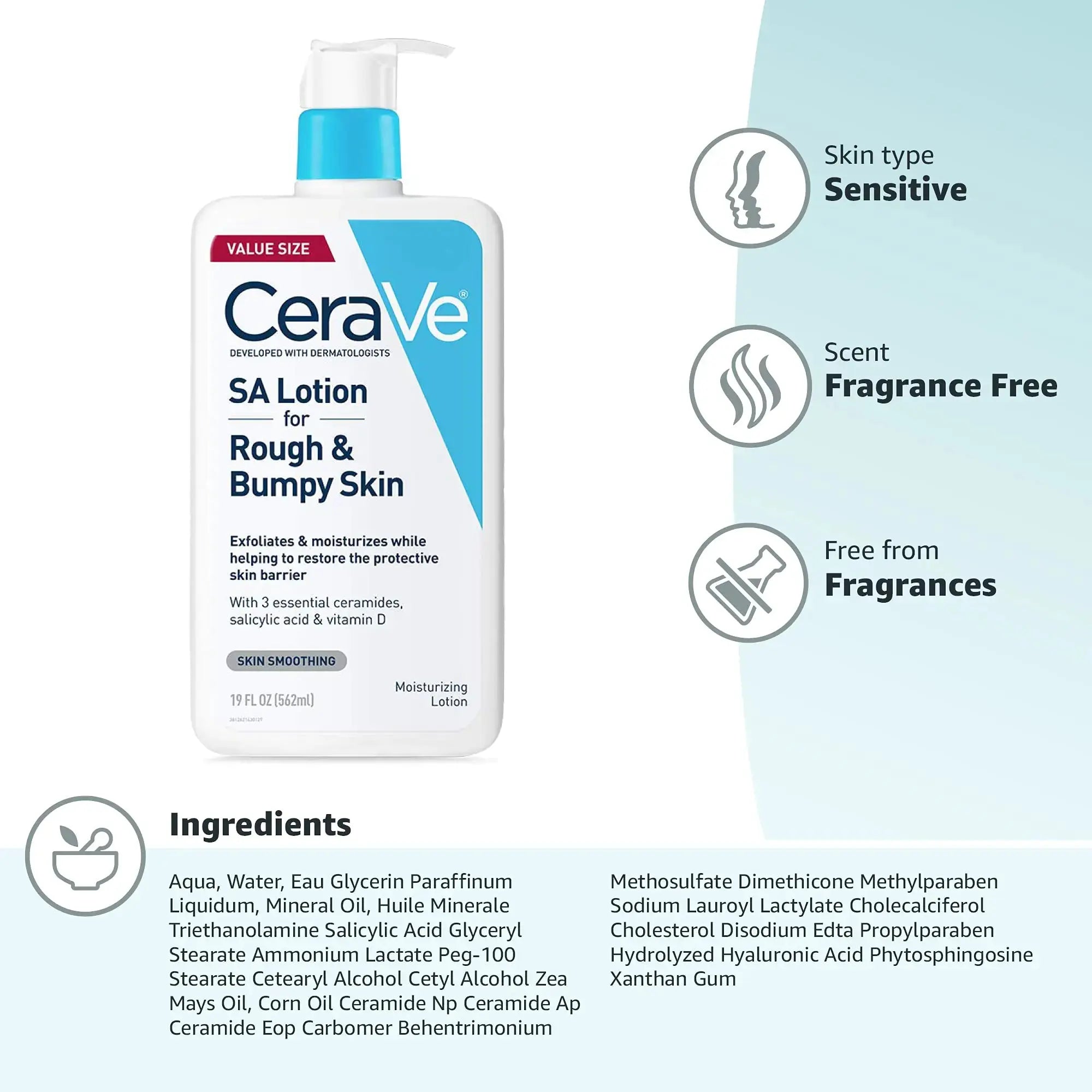 CeraVe SA Lotion for Rough & Bumpy Skin | Exfoliating Body Lotion with Vitamin D, Hyaluronic Acid & Salicylic Acid - 19 Ounce - Vivareflex Online