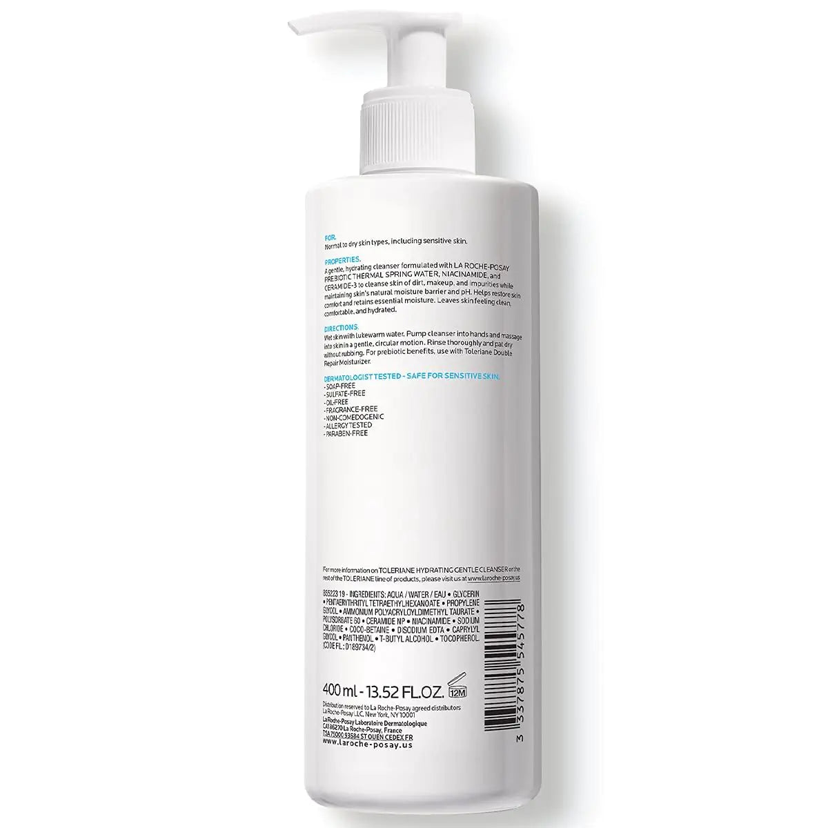 La Roche-Posay Toleriane Hydrating Gentle Face Cleanser | Hydrating Facial Cleanser With Niacinamide + Ceramides | Daily Face Wash For Dry Skin To Normal Skin | Sensitive Skin Tested | Fragrance Free 13.52 Fl Oz (Pack of 1)