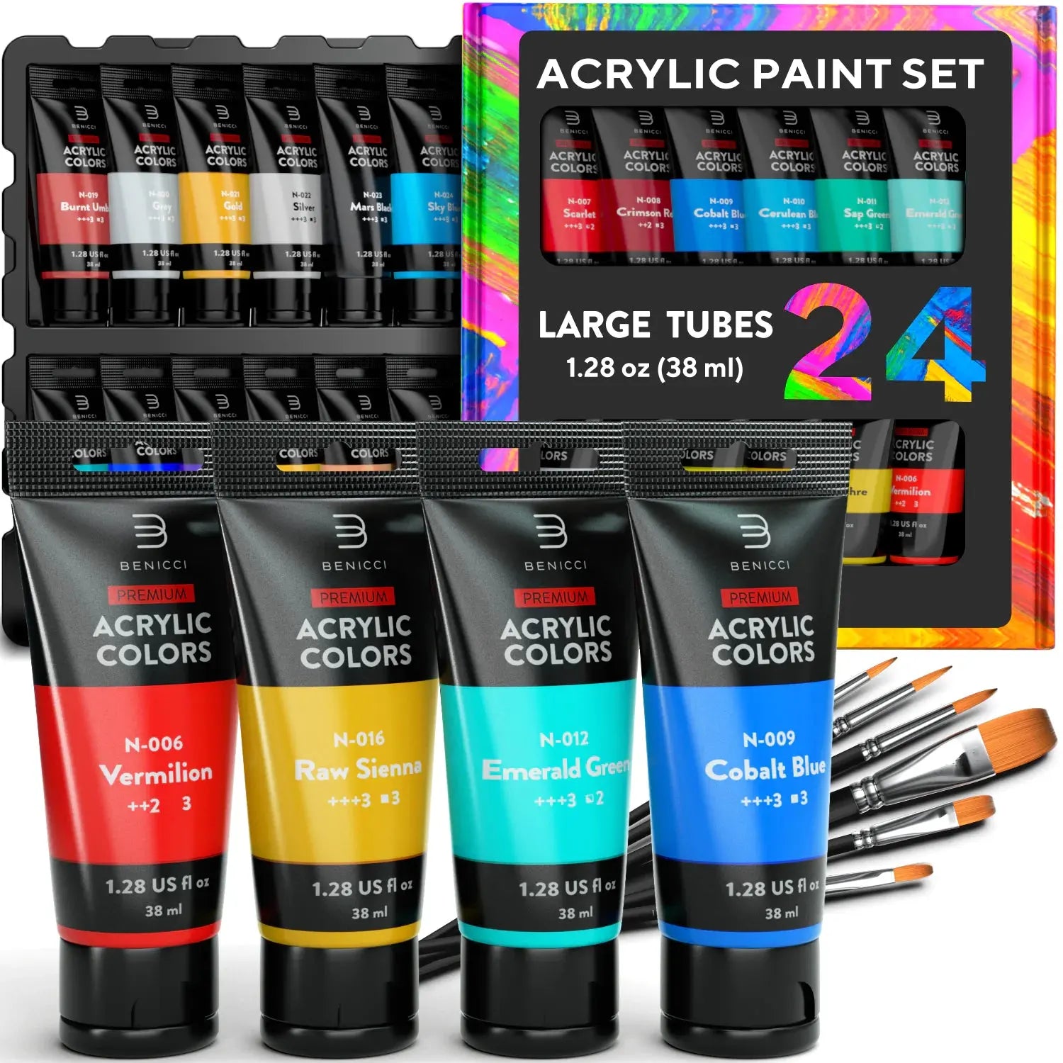 Color Creations Acrylic Paint Set - 24 Colors & 6 Brushes Vivareflex Online