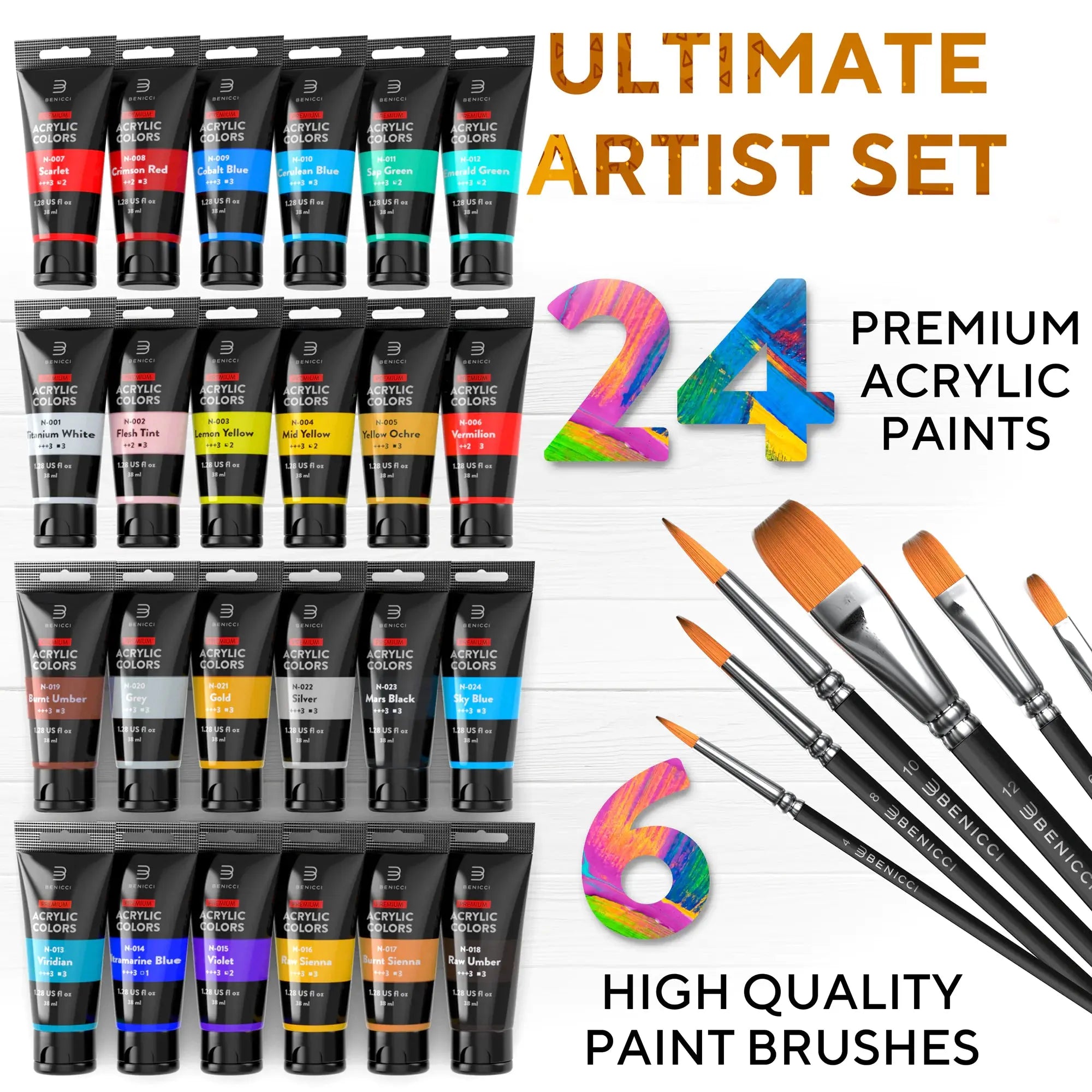 Color Creations Acrylic Paint Set - 24 Colors & 6 Brushes Vivareflex Online
