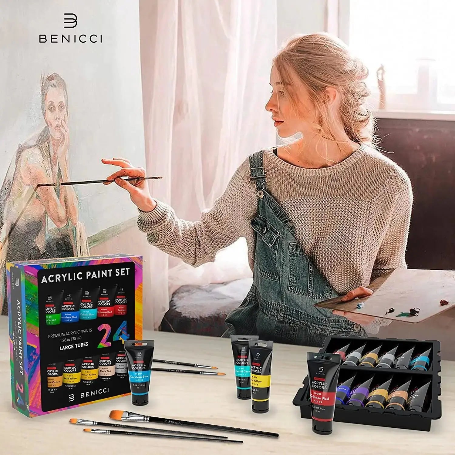 Color Creations Acrylic Paint Set - 24 Colors & 6 Brushes Vivareflex Online