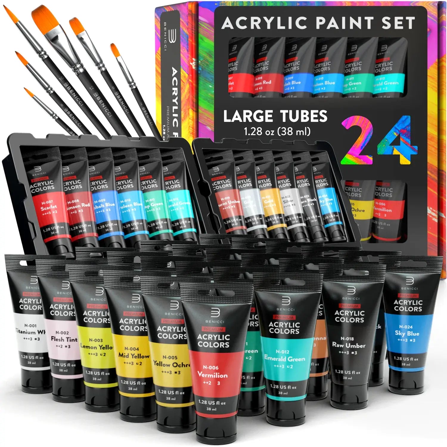 Color Creations Acrylic Paint Set - 24 Colors & 6 Brushes Vivareflex Online