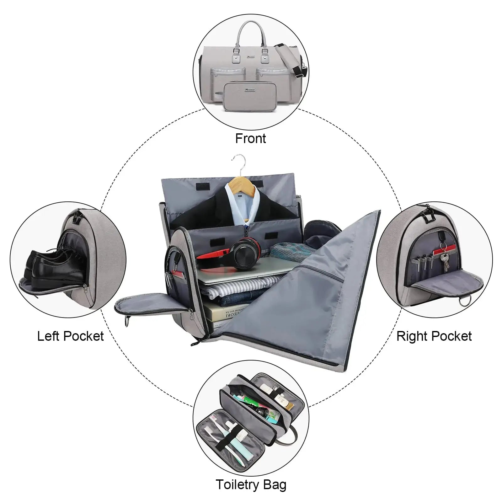 2 in 1 Hanging Suitcase Suit Travel Bags, Light Grey_Vivareflex Online