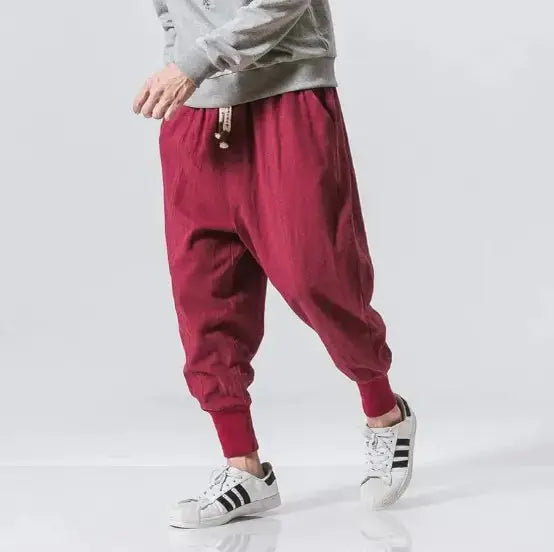 Cotton Linen Harem Pants Men Solid Elastic Waist Streetwear Joggers Vivareflex Online