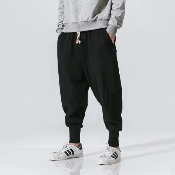 Cotton Linen Harem Pants Men Solid Elastic Waist Streetwear Joggers Vivareflex Online