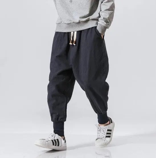 Cotton Linen Harem Pants Men Solid Elastic Waist Streetwear Joggers Vivareflex Online