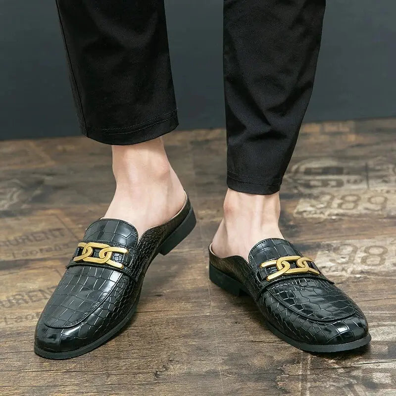Crocodile Pattern Leather Mules Slippers for Men Vivareflex Online
