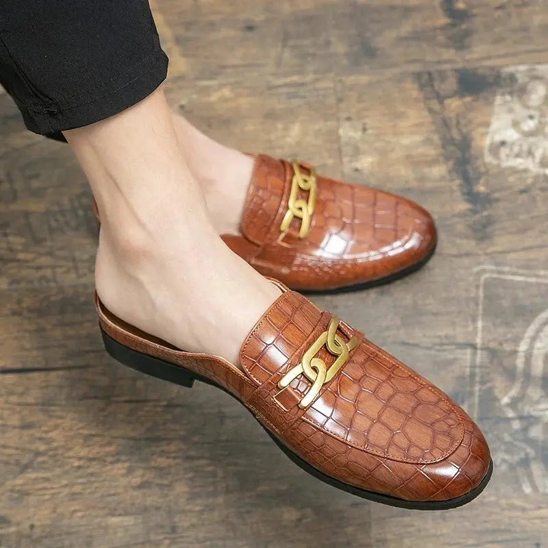 Crocodile Pattern Leather Mules Slippers for Men Vivareflex Online