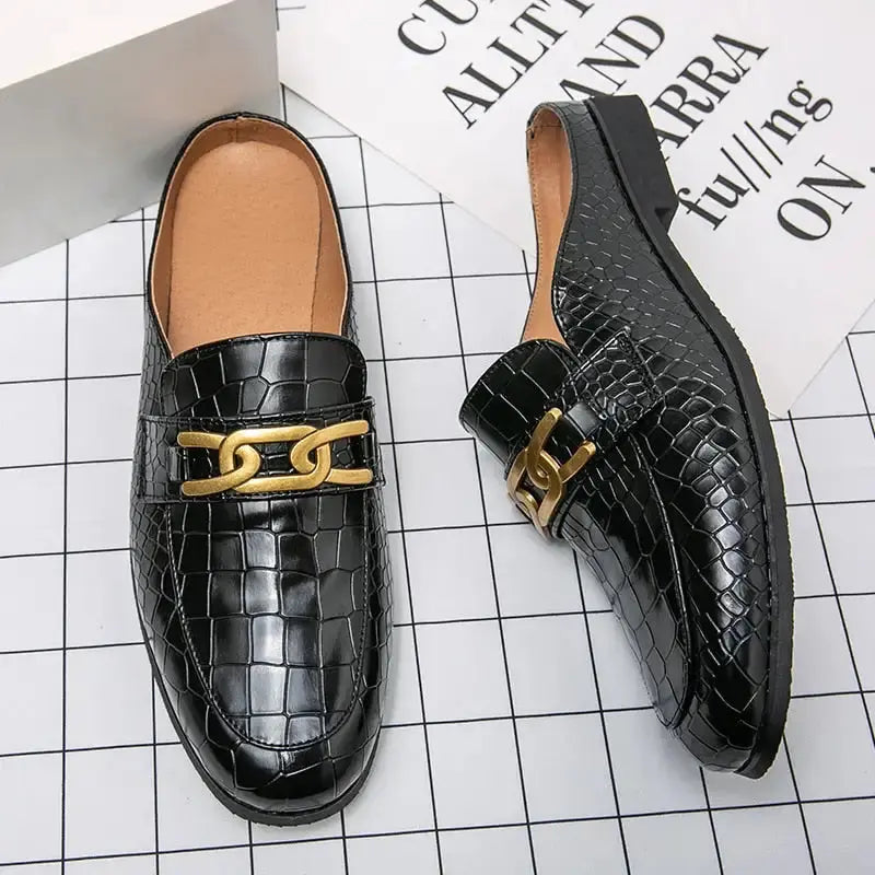 Crocodile Pattern Leather Mules Slippers for Men Vivareflex Online