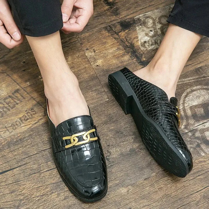 Crocodile Pattern Leather Mules Slippers for Men Vivareflex Online