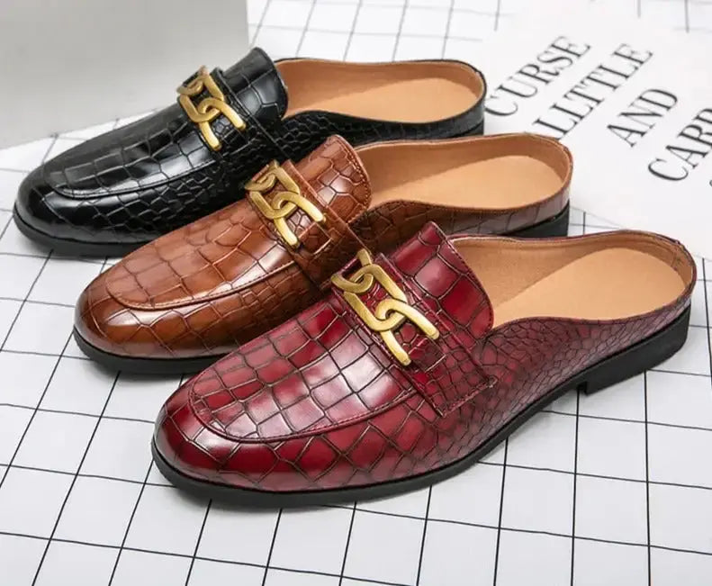 Crocodile Pattern Leather Mules Slippers for Men Vivareflex Online
