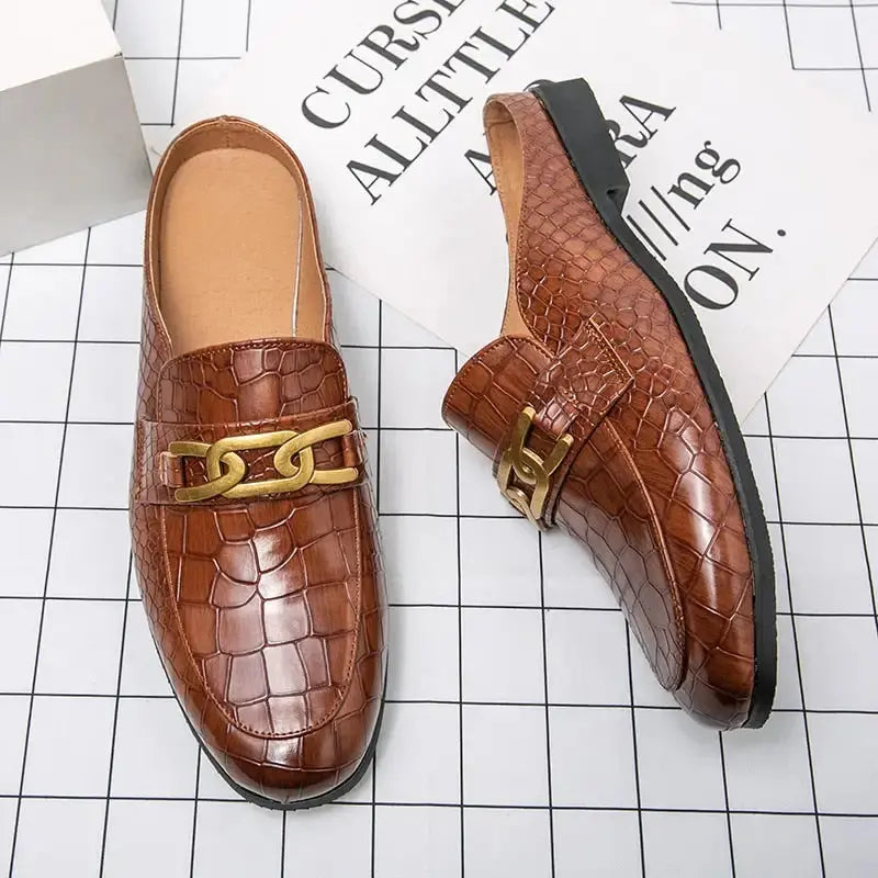 Crocodile Pattern Leather Mules Slippers for Men Vivareflex Online