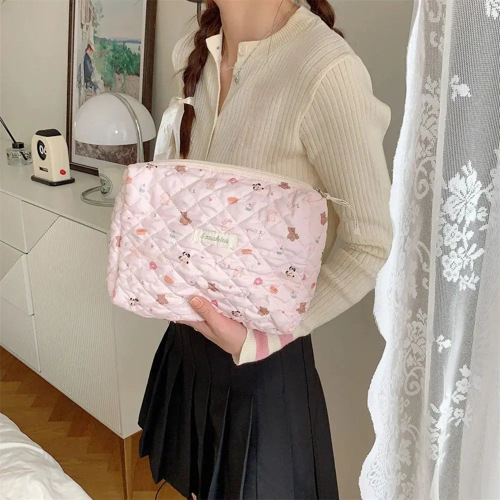 Cute Pink Women's Cosmetic Bag Make Up Case Cotton Travel Storage Bags Portable Wash Makeup Bag Large Clutch Purse Handbags Ultimate Bag Store