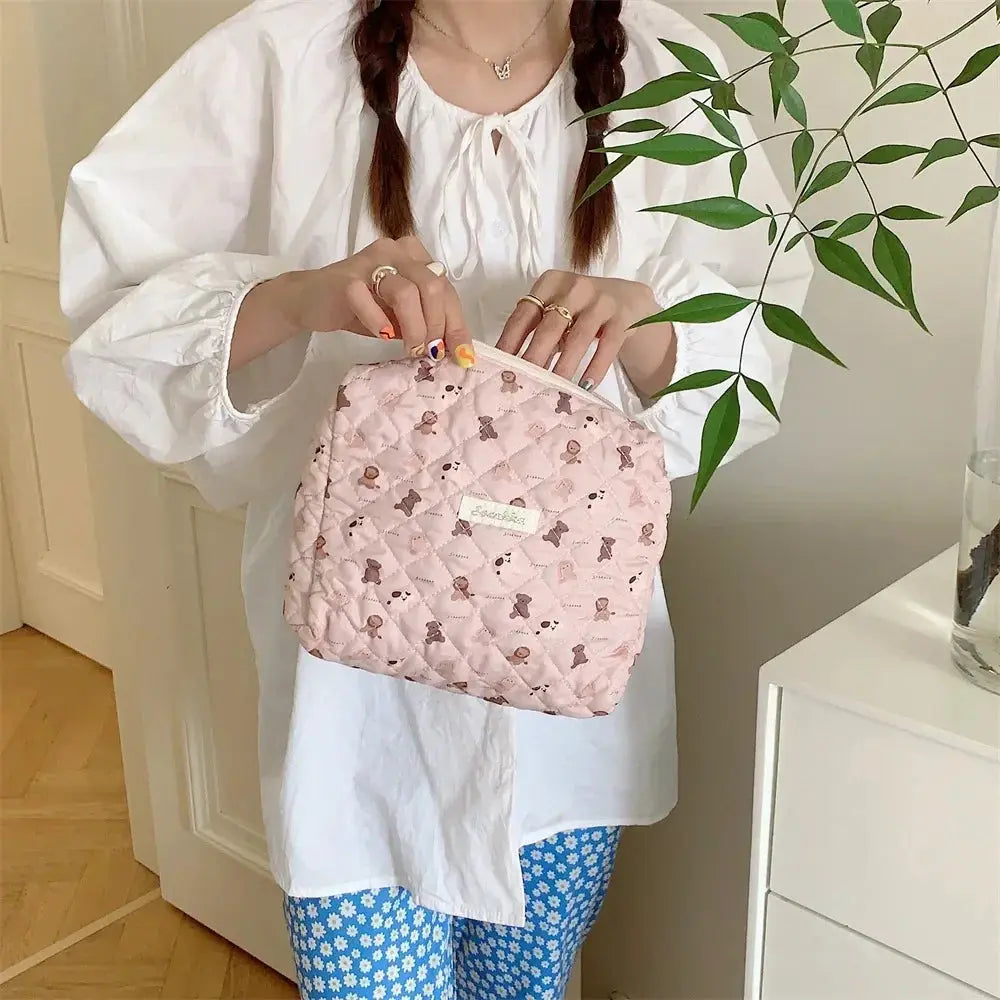 Cute Pink Women's Cosmetic Bag Make Up Case Cotton Travel Storage Bags Portable Wash Makeup Bag Large Clutch Purse Handbags Ultimate Bag Store