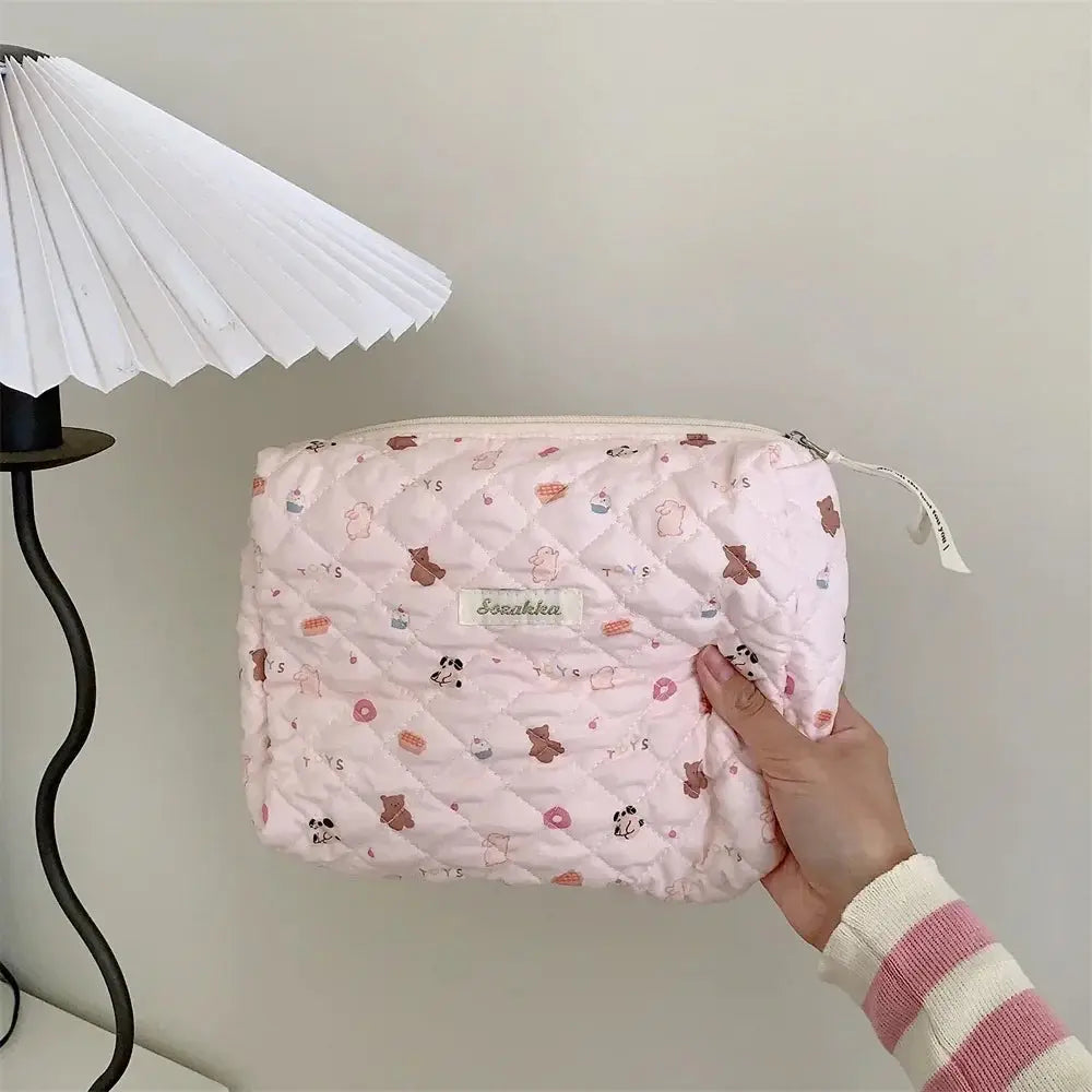 Cute Pink Women's Cosmetic Bag Make Up Case Cotton Travel Storage Bags Portable Wash Makeup Bag Large Clutch Purse Handbags Ultimate Bag Store