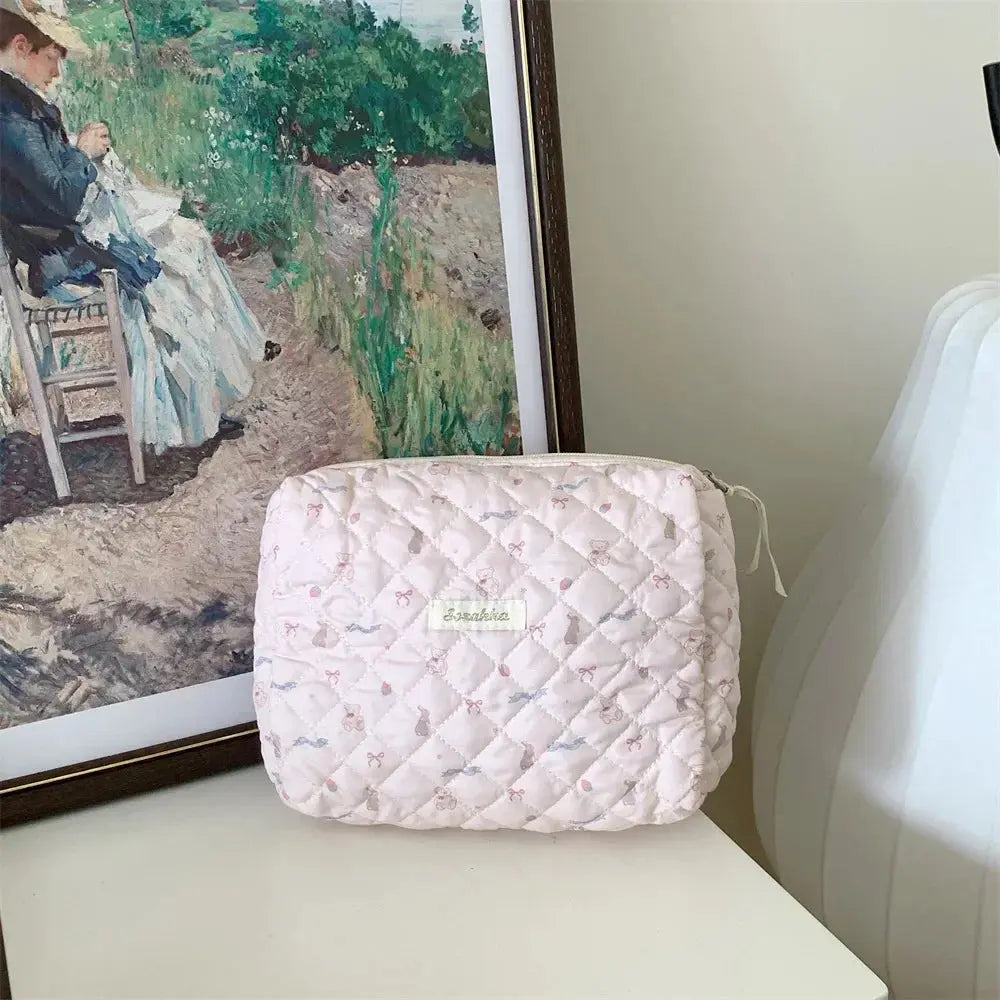 Cute Pink Women's Cosmetic Bag Make Up Case Cotton Travel Storage Bags Portable Wash Makeup Bag Large Clutch Purse Handbags Ultimate Bag Store