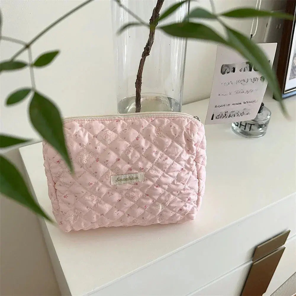 Cute Pink Women's Cosmetic Bag Make Up Case Cotton Travel Storage Bags Portable Wash Makeup Bag Large Clutch Purse Handbags Ultimate Bag Store