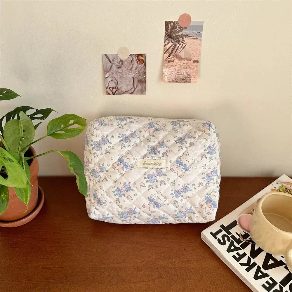 Cute Pink Women's Cosmetic Bag Make Up Case Cotton Travel Storage Bags Portable Wash Makeup Bag Large Clutch Purse Handbags Ultimate Bag Store